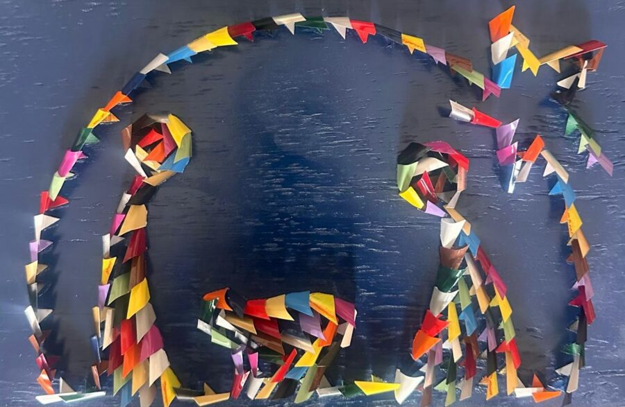 Natività, multicolore su blu